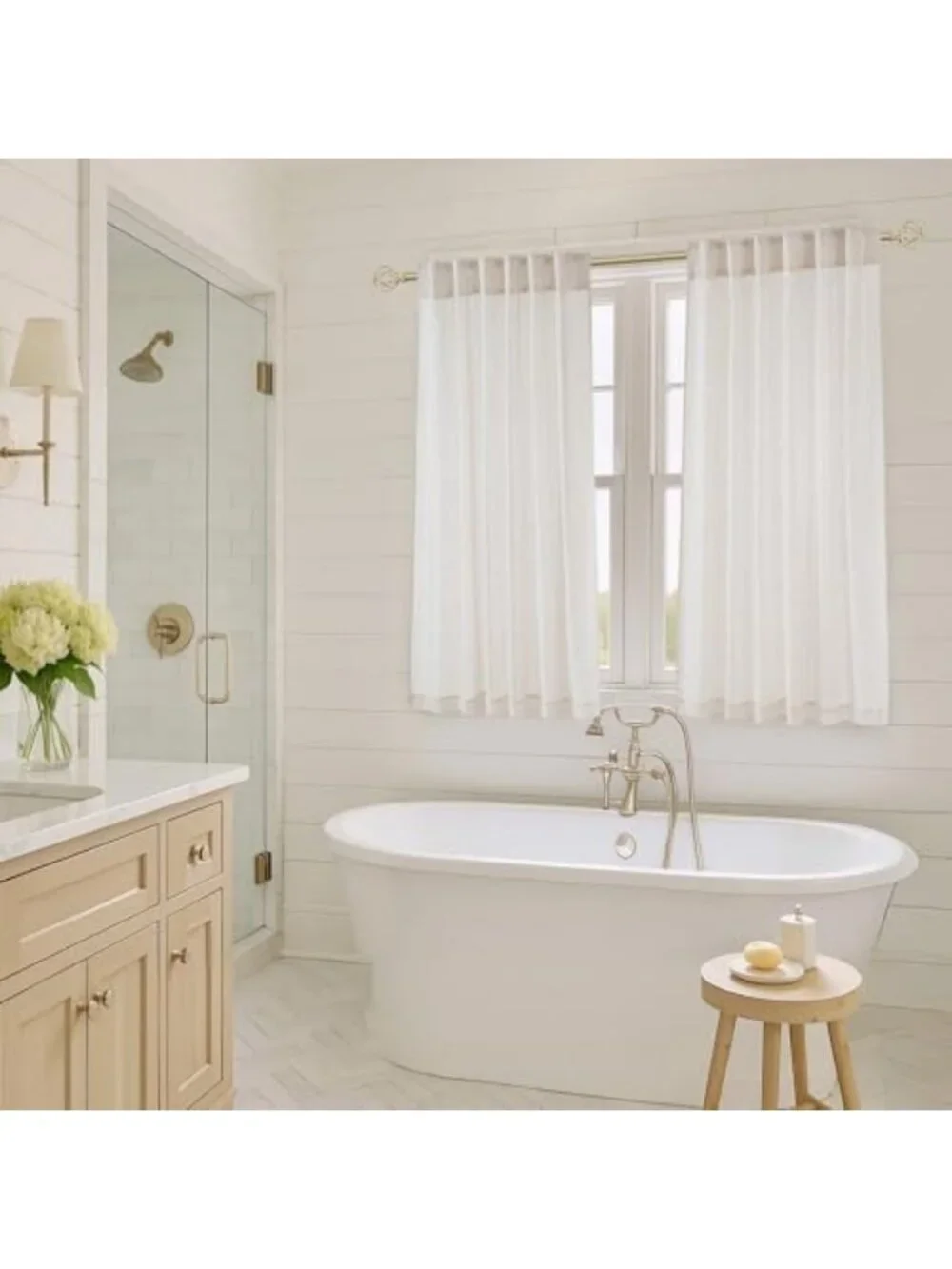 Linen Cream Semi-Sheer Curtains for Bathroom & Bedroom, 45